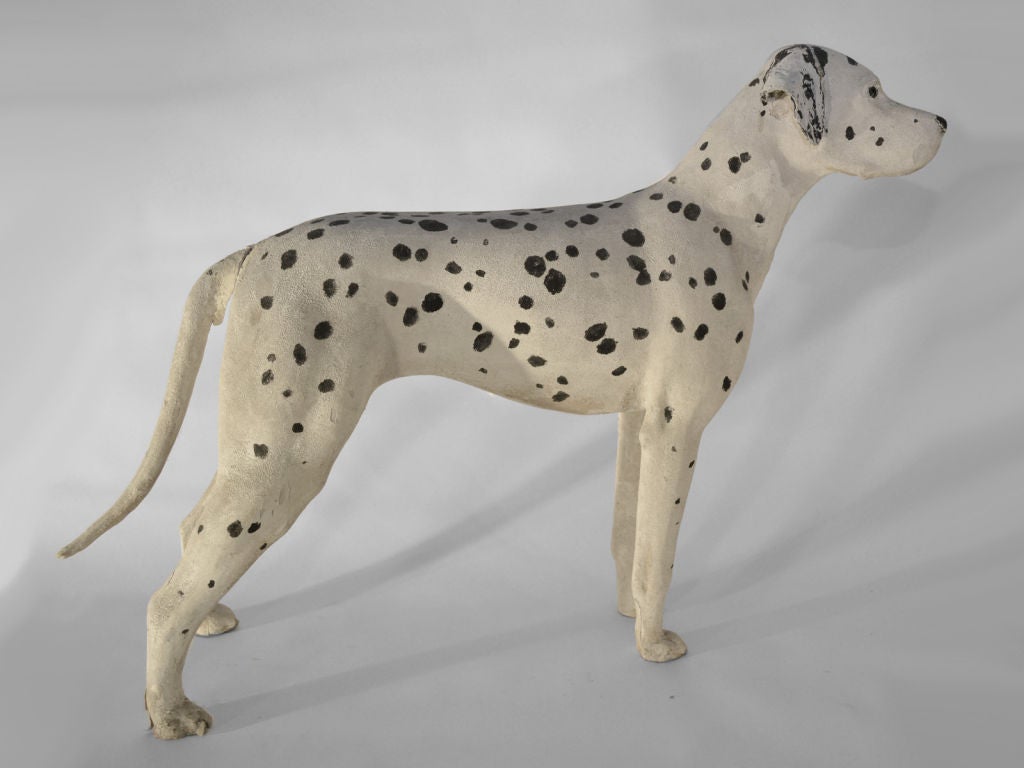 Folk Art Dalmatian Dog Statue. Hand painted - glass eyes - paper mache like substance