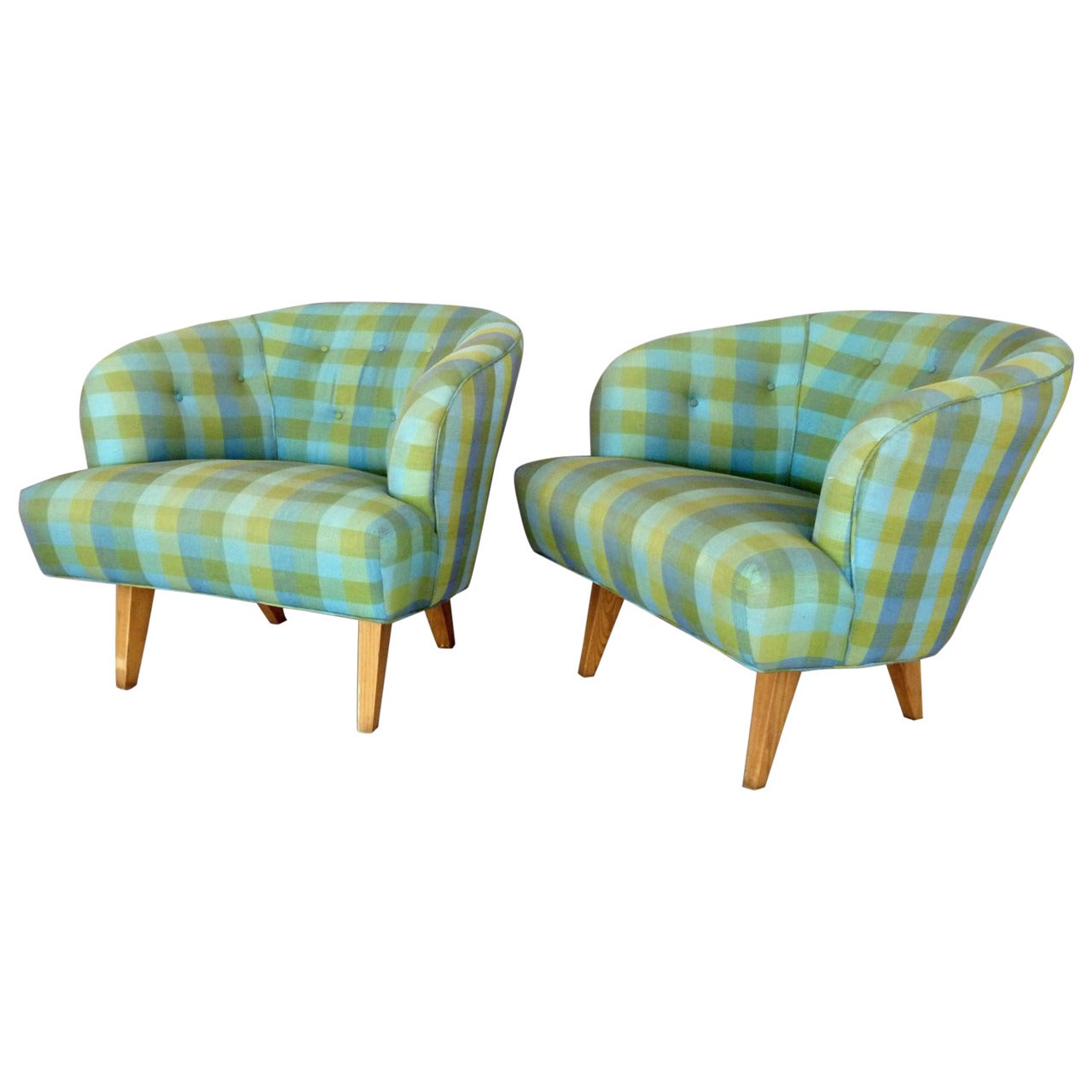 Paar Modernist Barrel Back Club Lounge Chairs