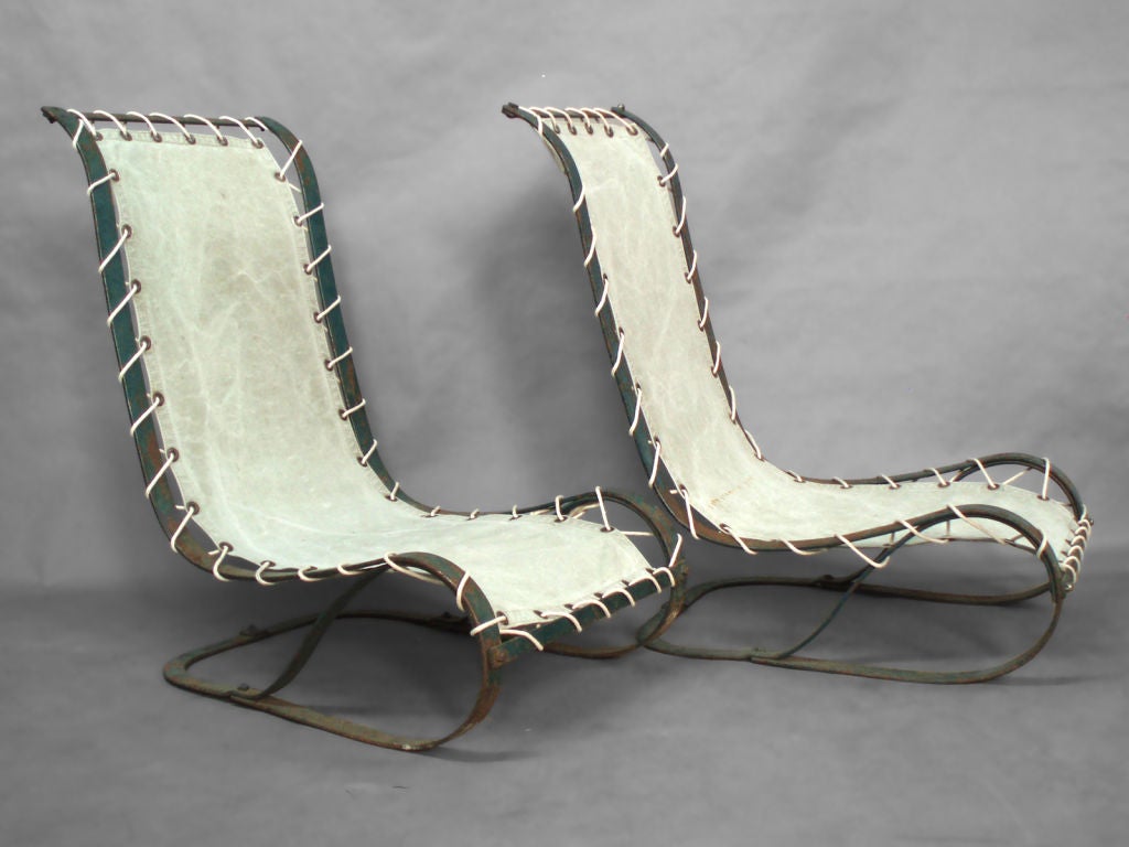 Pair of Cantilever Spring Steel Poolside Lounge Chairs