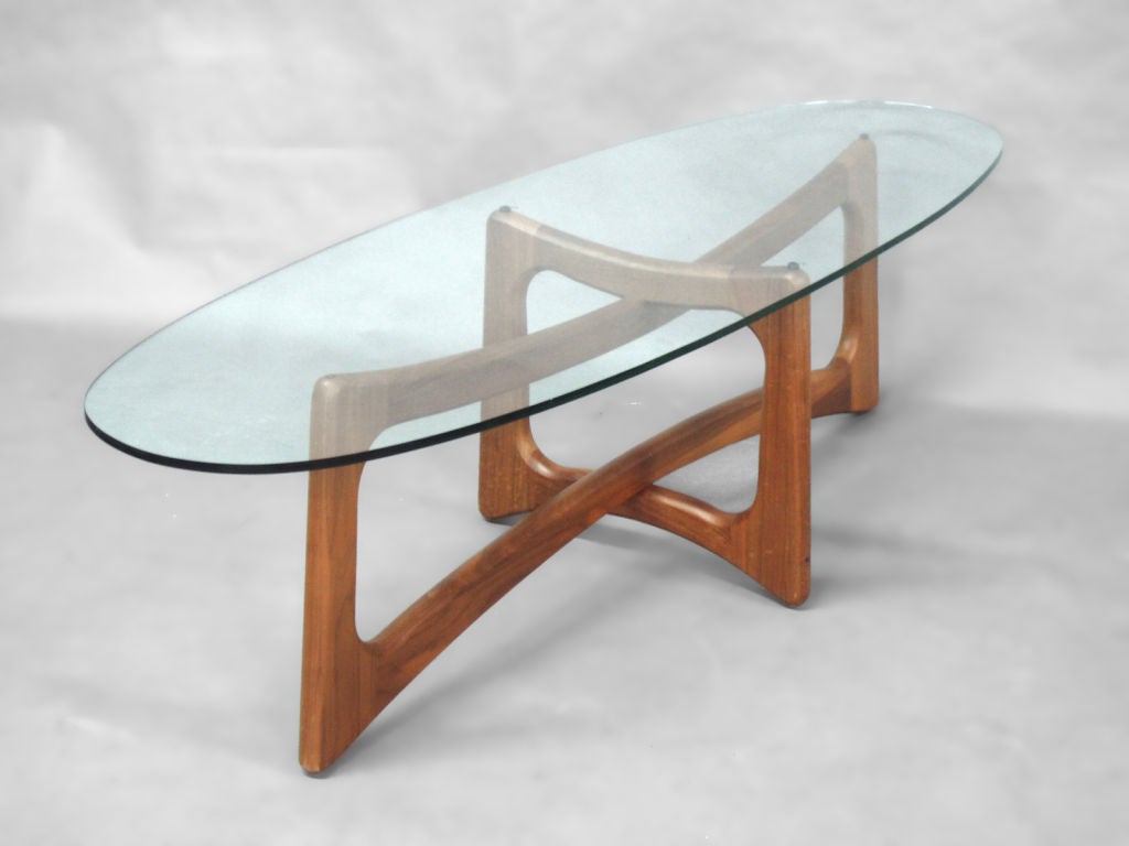 Walnut and Glass Surfboard Cocktail Table by Adrian Pearsall