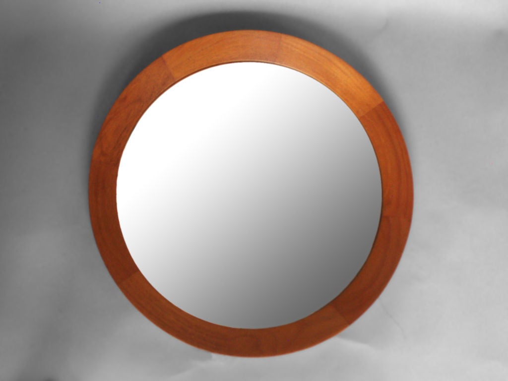 Teak Framed Round Mirror