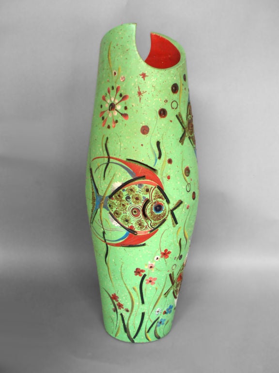 Colorful vase form fish theme accent lamp.