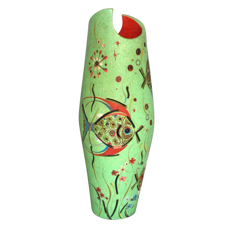 Colorful Vase Form Fish Theme Accent Lamp