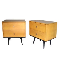 Pair of Blond Maple Nightstands / Side Tables on Benches
