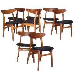 Set of Eight Teak and Oak Dining Chairs by Wegner