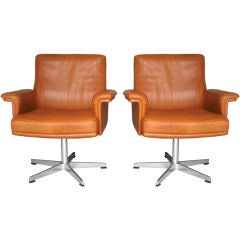 Pair of Leather Swivel Client Lounge Chairs