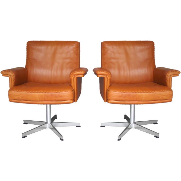 Pair of Leather Swivel Client Lounge Chairs