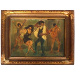 Compact Oil on Board Painting " Hippies " Signed Golo 8