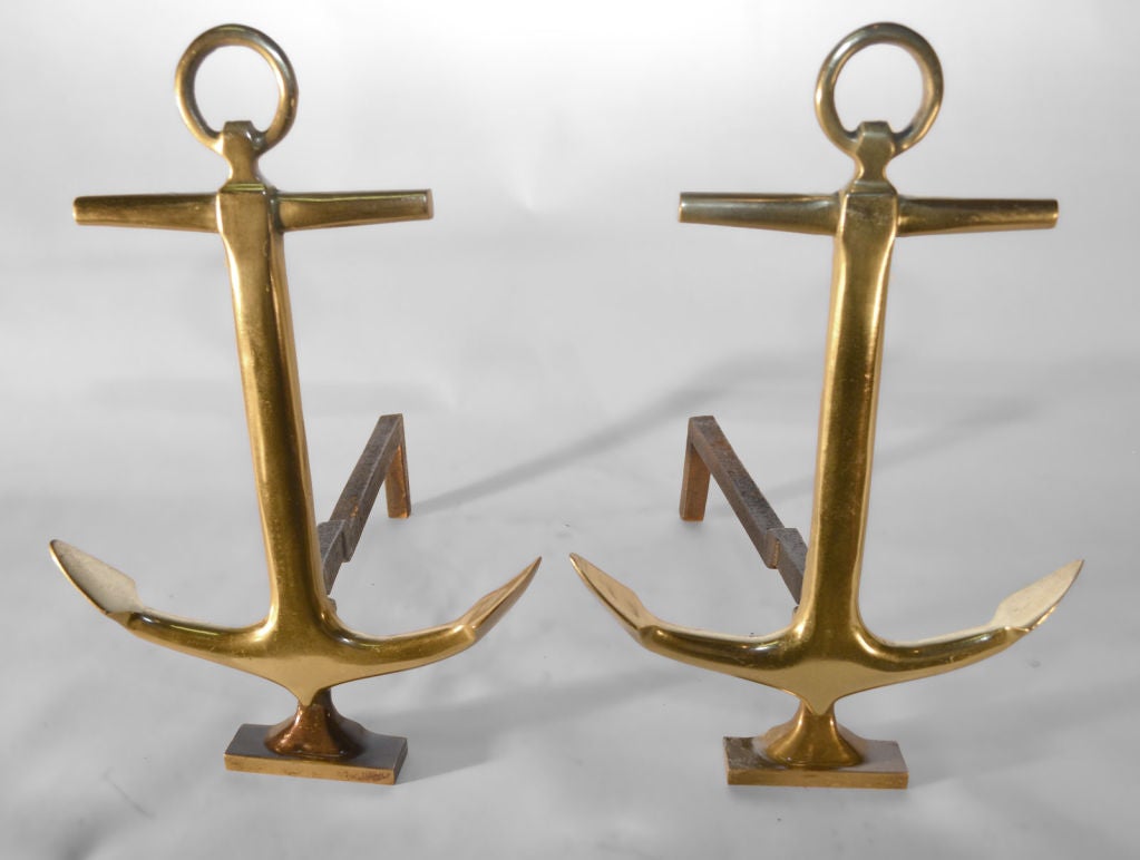 Pair Brass Anchor Andirons