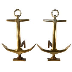 Pair Brass Anchor Andirons