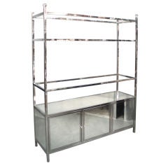 Large Polished Stainless Frame Mirror Door Ètagerè