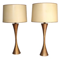 Pair of Hourglass Form Brass Table Lamps by Stewart Ross James