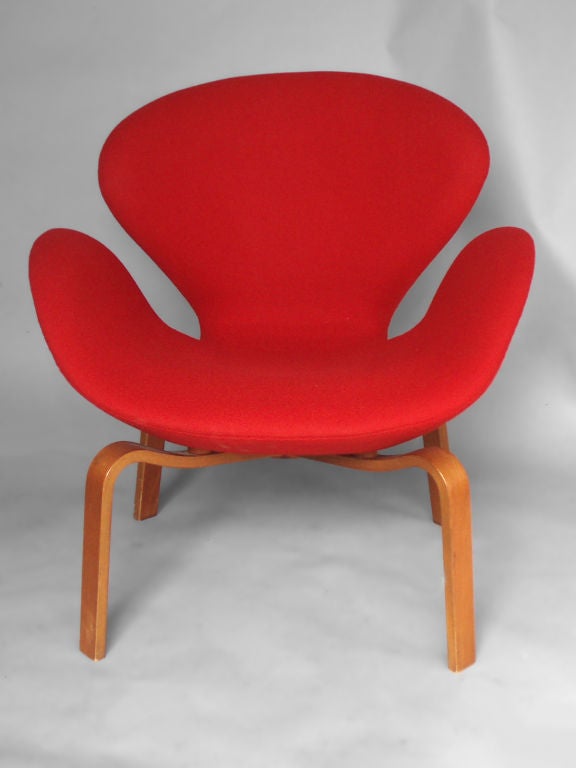 Rare Wood Leg Swan Chair by Arne Jacobsen