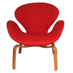 Rare Wood Leg Swan Chair by Arne Jacobsen