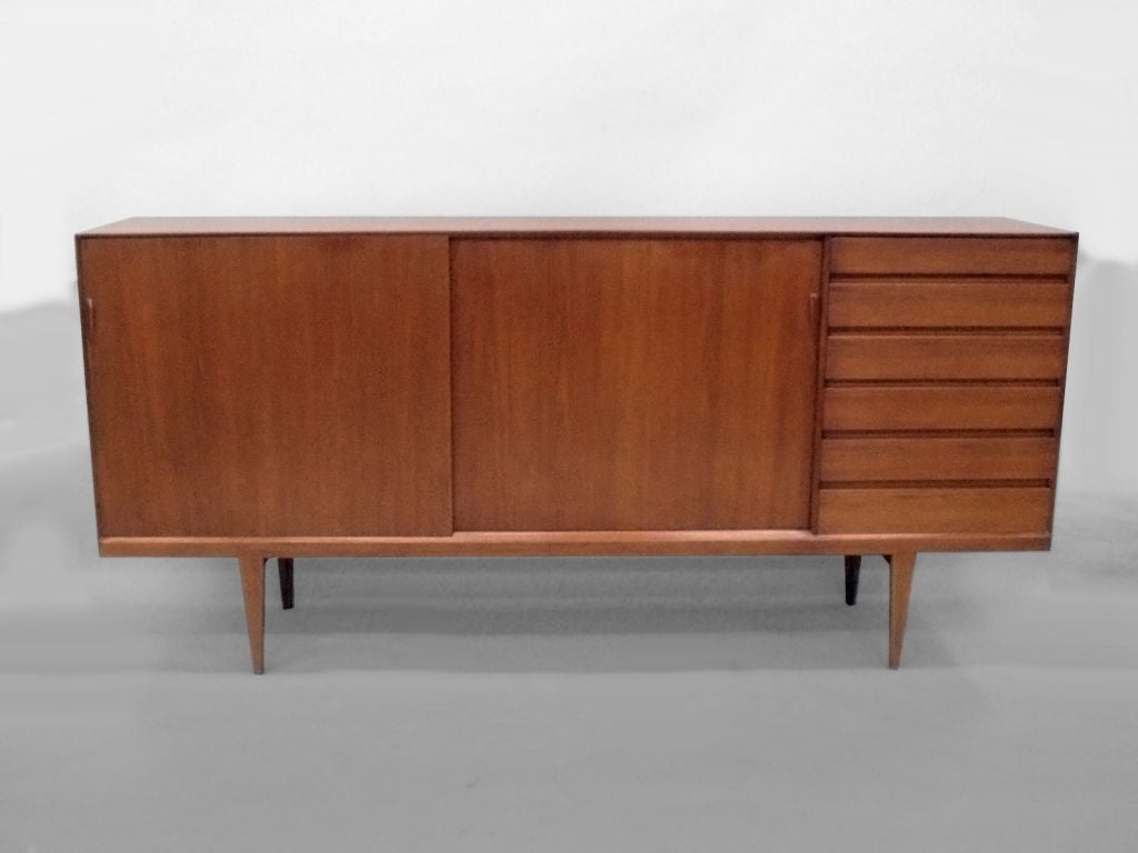 Large  Sliding Doors with Drawers Teak Credenza