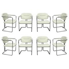 White Leather Dining Chairs on Chrome Frame by Dux Company