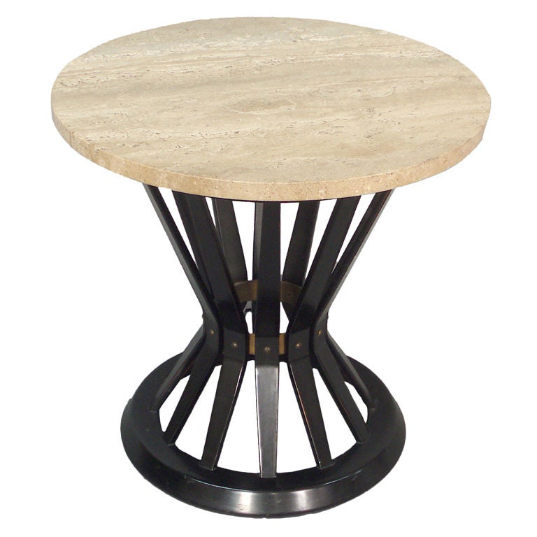 Travertine Top Mahogany Side Table by Edward Wormley for Dunbar