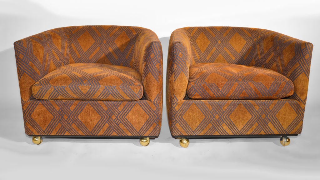 Pair 1970's Tub Chairs on coaster ball feet