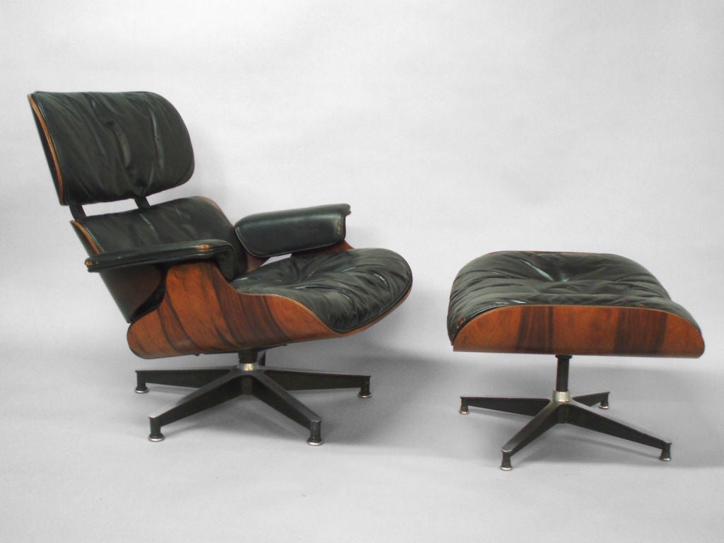 First Year Production Eames Lounge with Swivel Base Ottoman by Charles and Ray Eames for Herman Miller