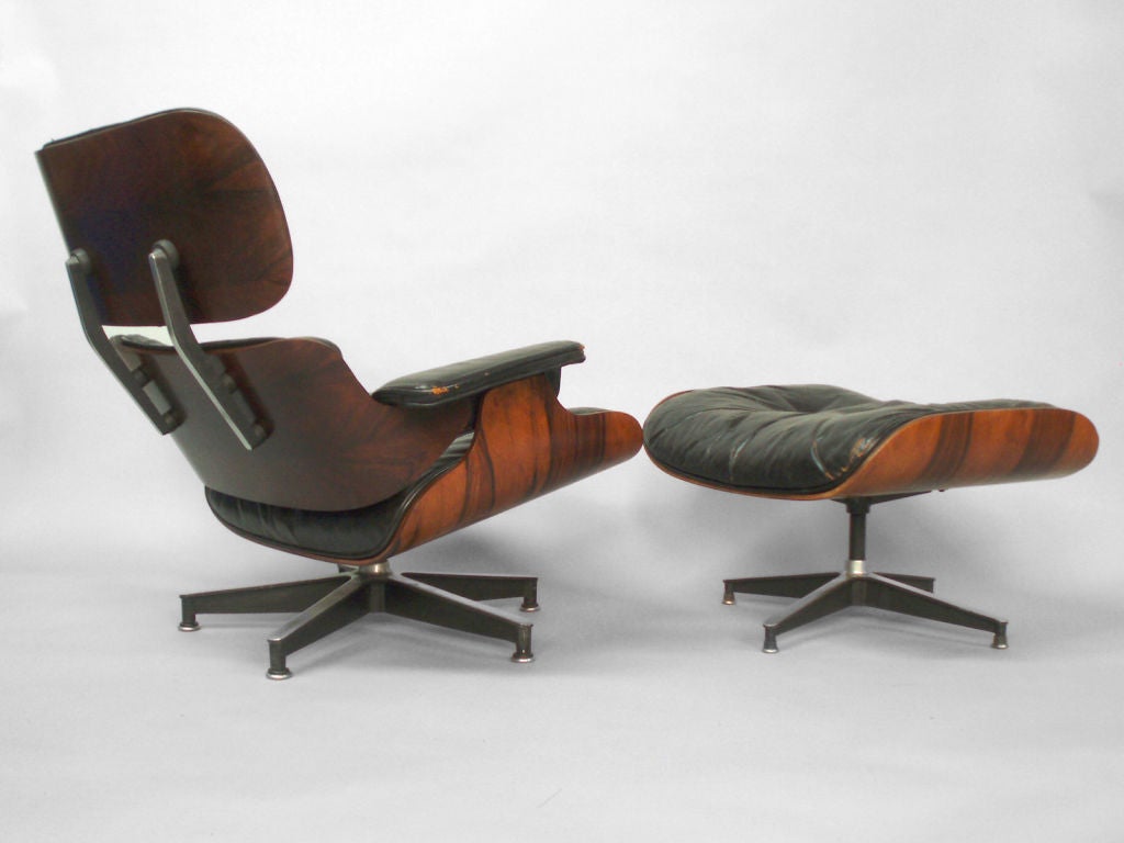 American First Year Production Eames Lounge with Swivel Base Ottoman