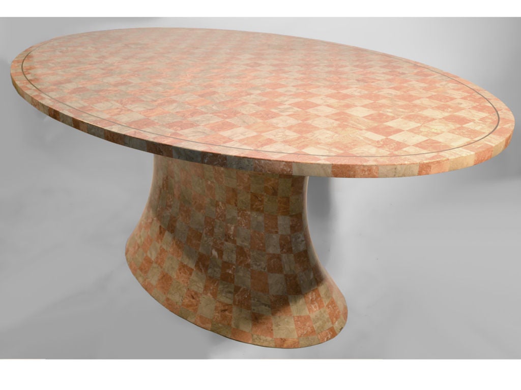 Large Oval top pedestal base tessellated stone table