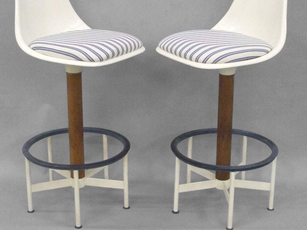 Mid-20th Century Four Atomic Age Swivel  Bar Stools by the Burke Company