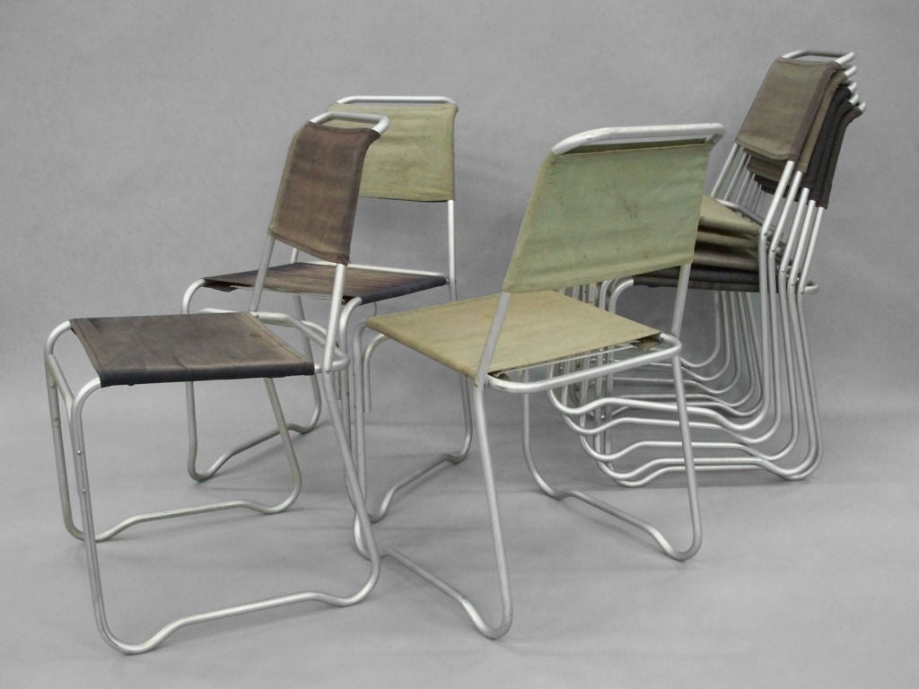 Mid-Century Modern Set of 16 Aluminum Frame Canvas Stack Chairs by Jack Heaney
