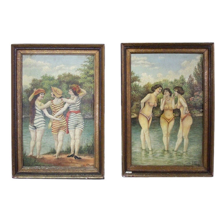 Naughty Girls at the Lake 1915 and 1950 For Sale