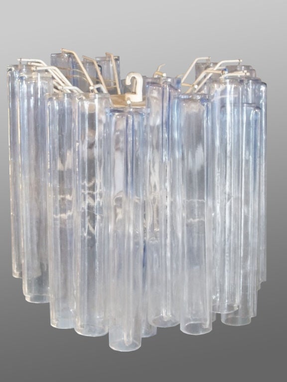 Italian glass entry pendant lamp by Venini, paper label Murano Venizia. Three tiers of hanging glass logs or 