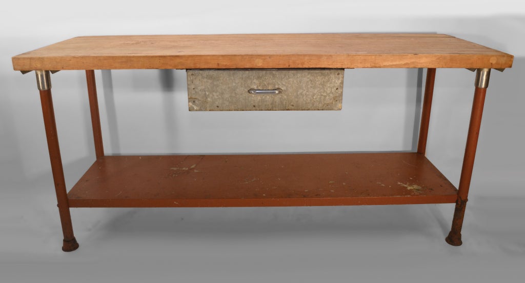 Long Industrial Kitchen Work Station Butcher Block