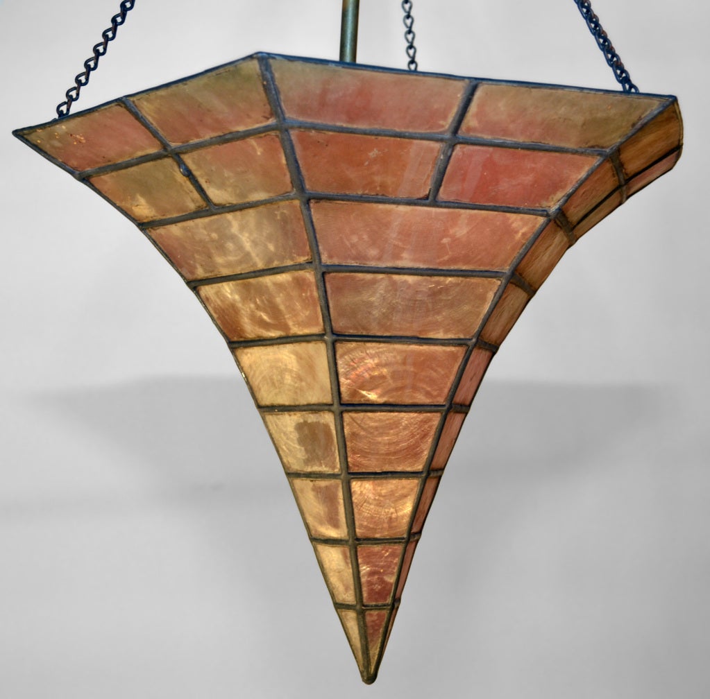 Arts and Crafts Capiz Shell "Witches Cap" chandelier