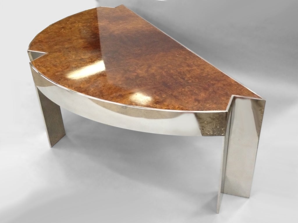 American Large Stainless Steel with Burlwood Executive Desk by Leon Rosen