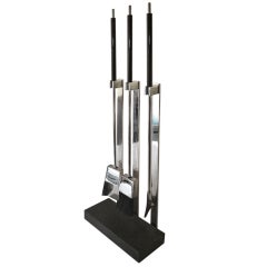 Alessandro Albrizzi Chrome and Black Fireplace Tool Set