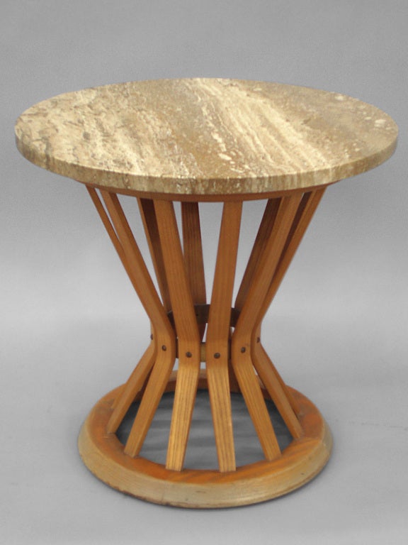 American Travertine Top Sheaf of Wheat Occasional Table by Edward Wormley