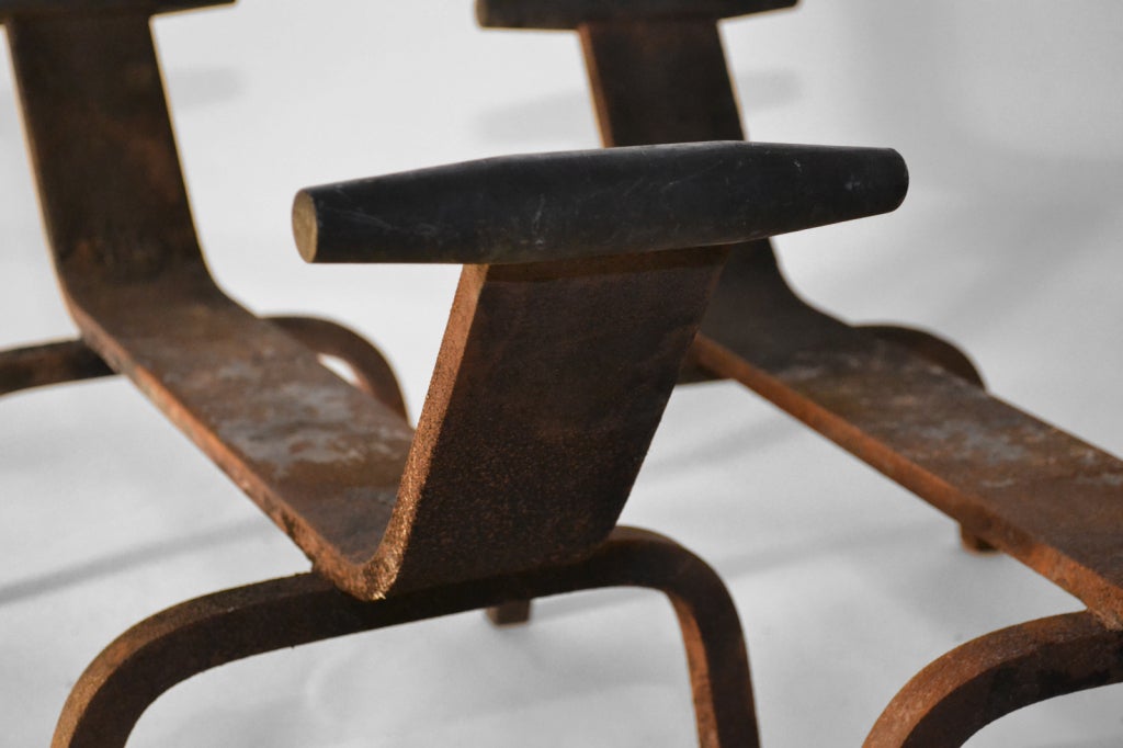 Pair of Iron / Brass Modernist Andirons