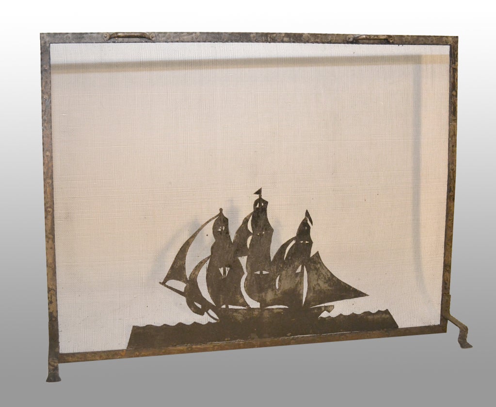 Arts and Crafts Mission Screen with cut steel Clipper Ship trim