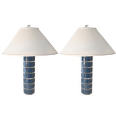 Pair "Optique" Stacked plastic disk table lamps