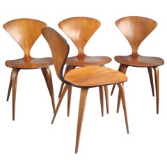 Set of Four Molded Plywood Chairs by Norman Cherner for Plycraft