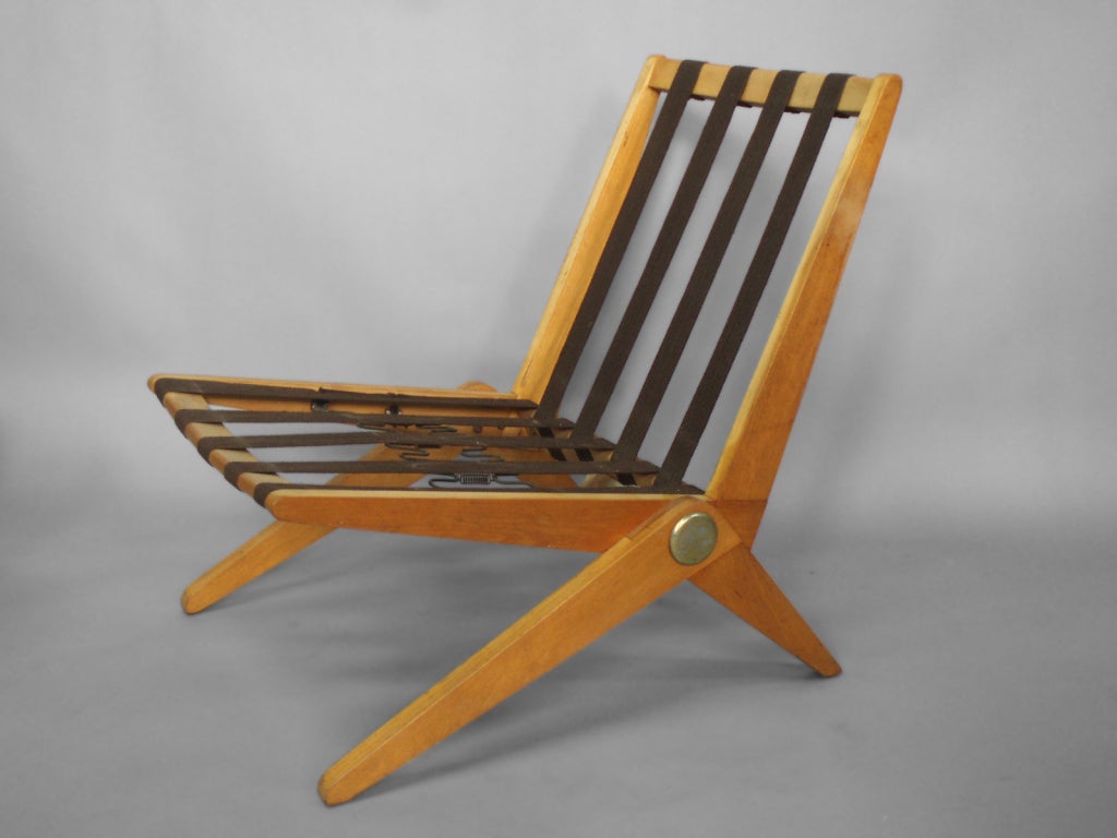 Early Knoll Maple Frame Scissor Chair by Pierre Jeanneret In Excellent Condition In Ferndale, MI
