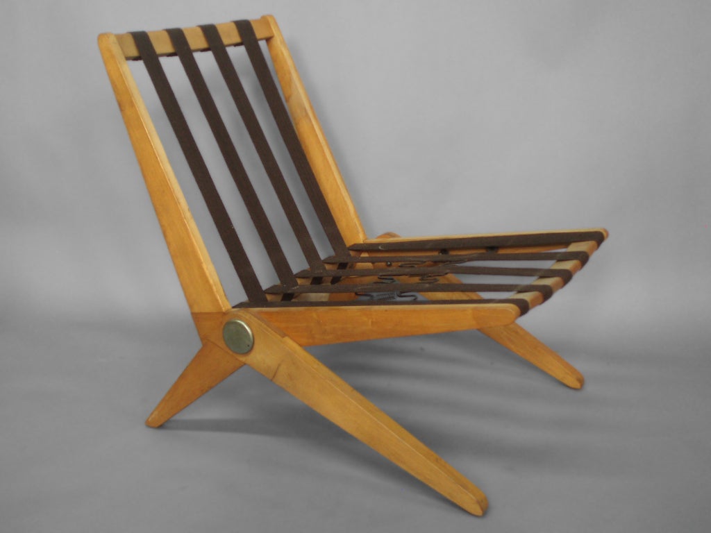 Mid-20th Century Early Knoll Maple Frame Scissor Chair by Pierre Jeanneret