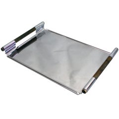 Chrome with Wood Handles Art Deco Moderne Tray