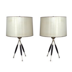 Pair Brass Tripod Table Lamps by Gerald Thurston for Lightolier