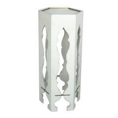 White Lacquer Brass Trim Pedestal Side Table Style of Tommi Parzinger 2