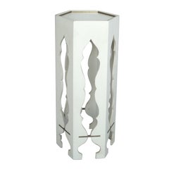 White Lacquer Brass Trim Pedestal Side Table Style of Tommi Parzinger