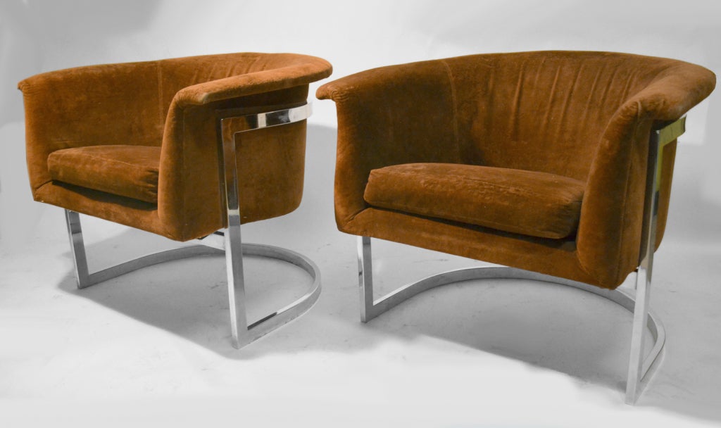 Pair of Adrian Pearsall Chrome Strap Barrel chairs