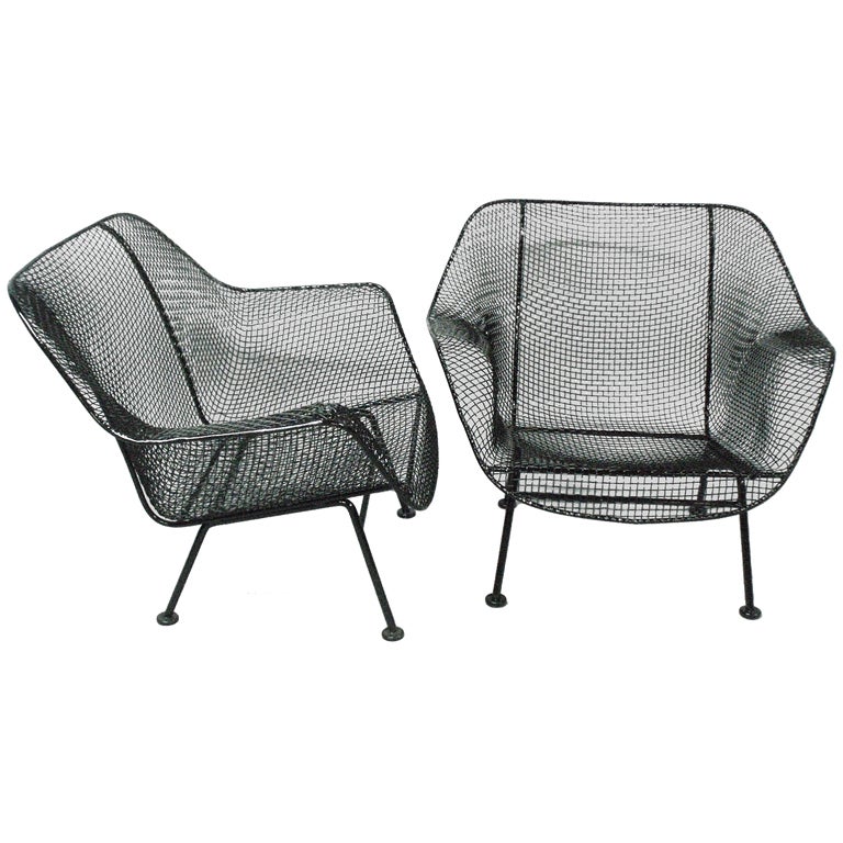 Pair Wrought Iron and Mesh Lounge Chairs by Russell Woodard at 1stDibs