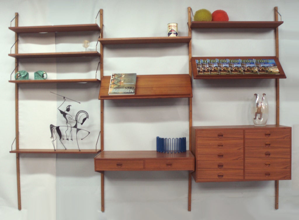 Danish Teak Wall Mounted Storage Shelves with Cabinets