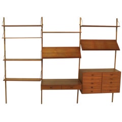 Teak Wall Mounted Storage Shelves with Cabinets