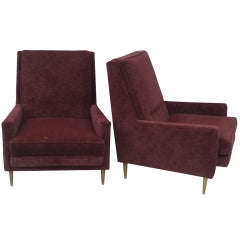 Pair of  Gentleman's High Back Chairs by Milo Baughman