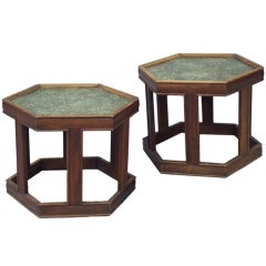 Pair of Architectural Base Hexagon Side Tables by John Keal